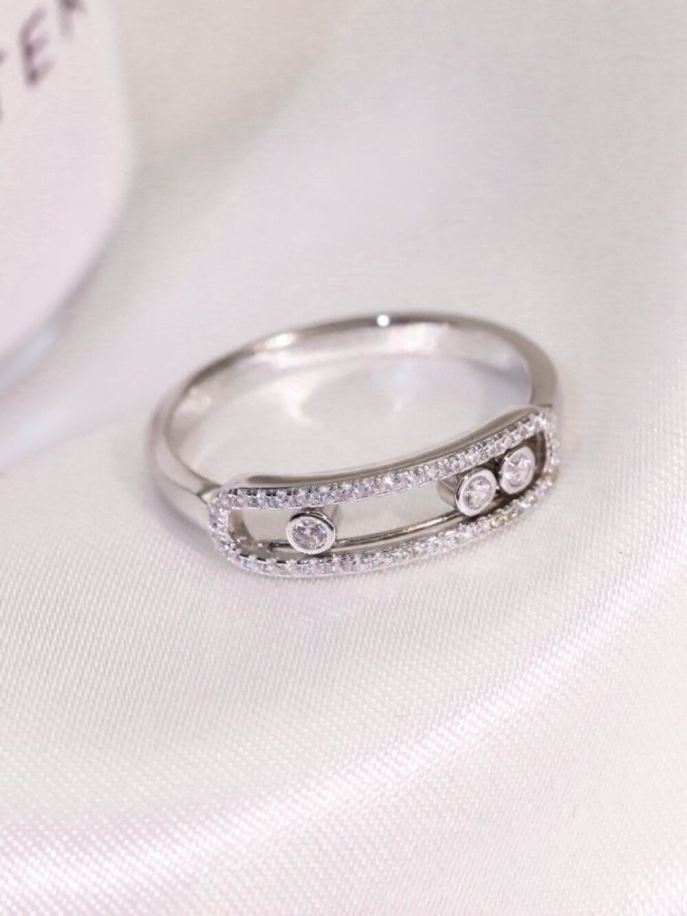 Messika Silver Triple-Row Pave & BezelDiamond Ring